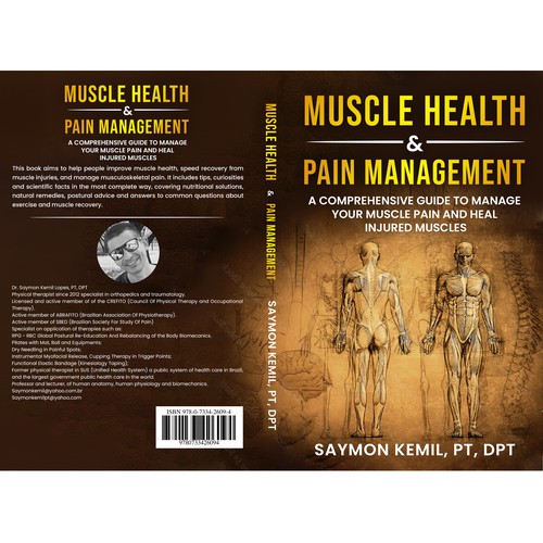 Book cover with a drawing images of the human anatomy combining muscles and bone structure. Design by NoBoundaries