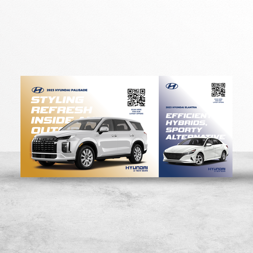 Flyer for Hyundai car dealership showing off the new Palisade and Elantra Design by bcostudios