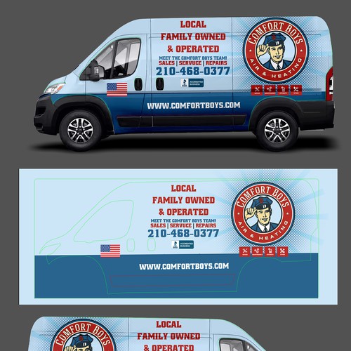 Comfort Boys Service Company New Retro Van Wrap Design Design by Tanny Dew ❤︎