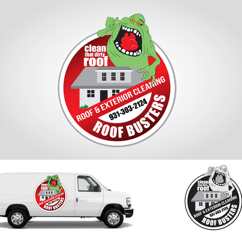 Roof Busters - Roof and Exterior Cleaning logo with a Ghost Busters Theme Design by Good Lady2