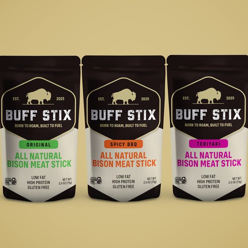 Buff Stix...Lean, Delicious, Buffalo Strong. Design by Studio 135+