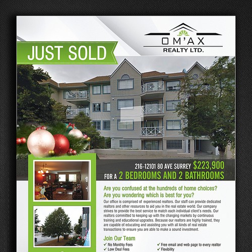 Create a Just Sold Flyer that will bring us lots of new Clients & Sales!!! Design by MAXX CREATIVE