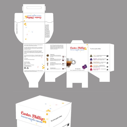 Design an espresso coffee box package. Modern, international, exclusive. Design by dankataa