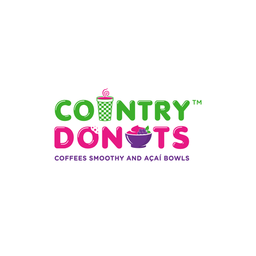 We need a modern exciting logo to encompasses our Name Country Donuts Coffee smoothy bowls Design réalisé par ropix