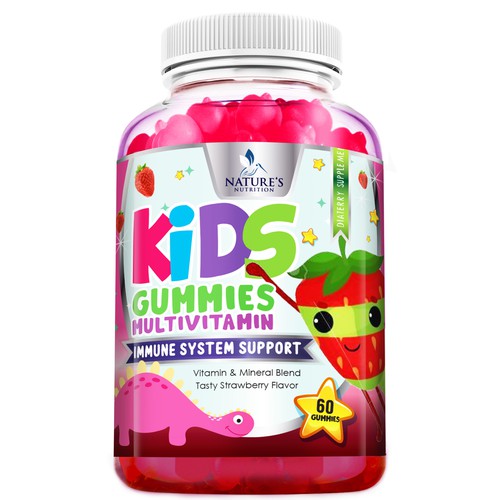 Tasty Kids Multivitamin Gummies Product Label for Nature's Nutrition Design by agooshe