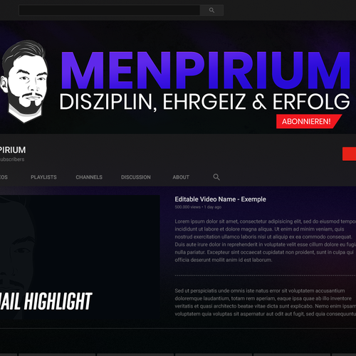 Youtube Banner For A Masculine Channel Videos Fur Einen Maskulinen Kanal Videos Social Media Page Contest 99designs