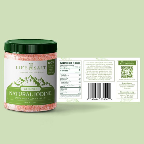 Label for Natural Iodine Pink Himalayan Salt that is fused with Seaweed Design by Kukuh Saputro Design