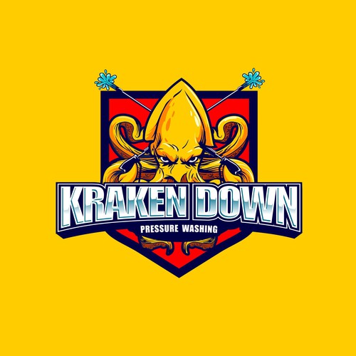 I need a powerful design for Kraken down pressure washing. Design by F.canarin