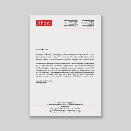 Letterhead for Divorce & Family Law Firm; Modern, Minimalist, Conservative Design Design by a r t  ^ s t a r