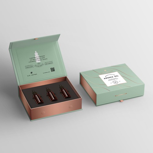 Unique discovery/gift set box design for ultra luxe aroma oil set Design by AbundanceGraphic