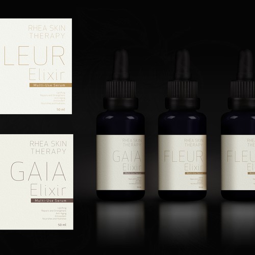 New Labels needed for high end skin care company. Design by RUDI STUDIO