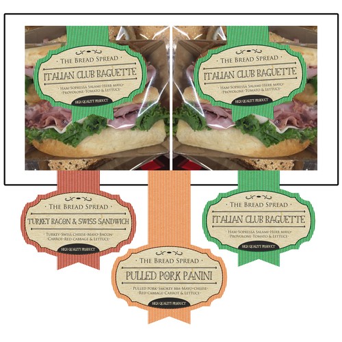 Create a fresh modern label for pre packaged sandwiches, wraps & rolls