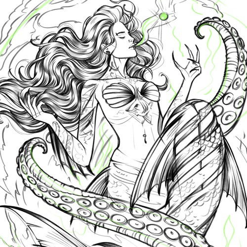 Design a realism tattoo featuring a dark version of the Little Mermaid Design by Diana Silence