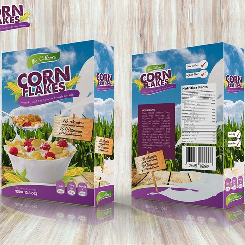 Create a new refreshing and modern Corn Flakes box design Design by gotza ✨