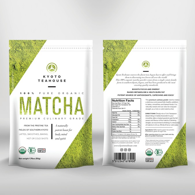 Create an iconic, modern package design for matcha green tea powder ...