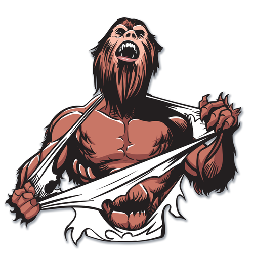 Werewolf design for a bodybuilding brand. Design by Dukecartoons