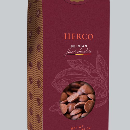 Bag and sticker design for finest Belgian chocolate chips (for baking/snacking) Design by Lau Verano