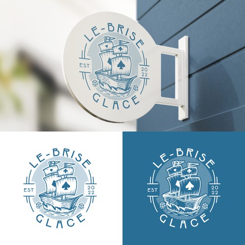 Design Board game bar logo with tavern design, inspired by vintage ice breaker boat atmosphere - official name is "Le Brise-gla di Logo Stadium