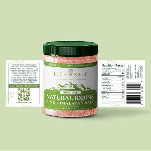 Label for Natural Iodine Pink Himalayan Salt that is fused with Seaweed Design by Kukuh Saputro Design