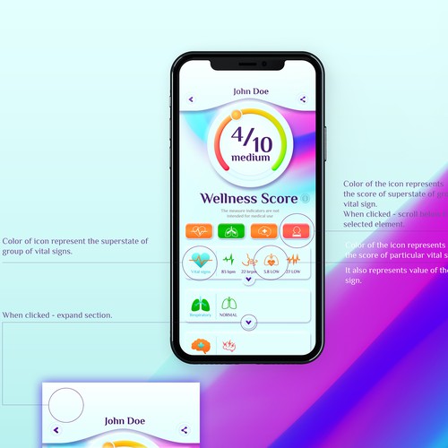 Wellness "vital signs" app - redesign Design by erGo-aGe