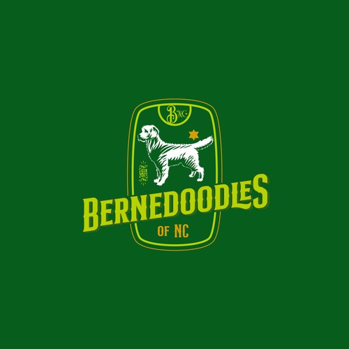 Bernedoodle dog logo capturing beauty & whimsical fun of the breed Design by F.canarin