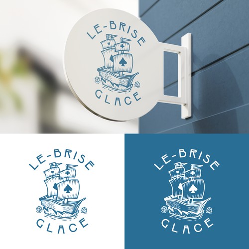 Board game bar logo with tavern design, inspired by vintage ice breaker boat atmosphere - official name is "Le Brise-gla Design réalisé par Logo Stadium