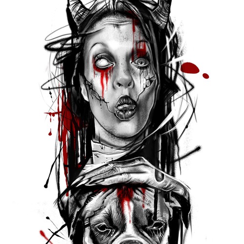 Black and Gray Evil Face Design by Jana111