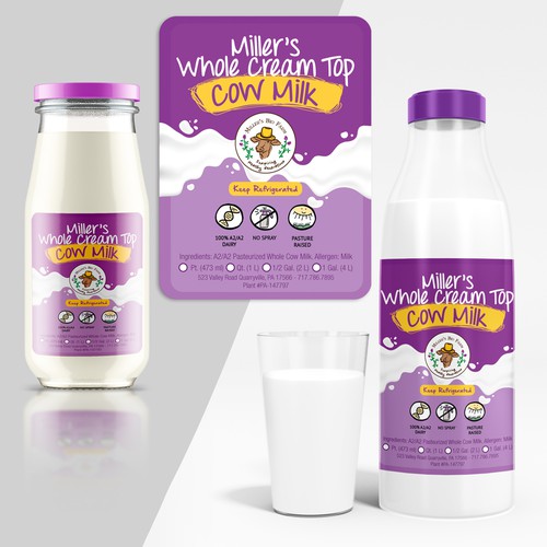 Design a cream top milk label for our kid-friendly brand! Design by ArieRod