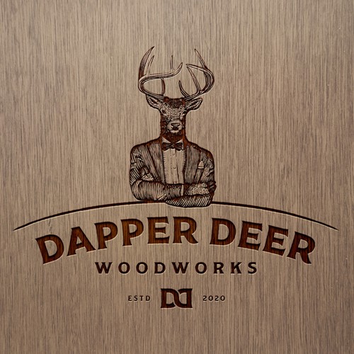 Vintage Dapper Deer logo for high-end woodworking. Design by Cristian-Popescu