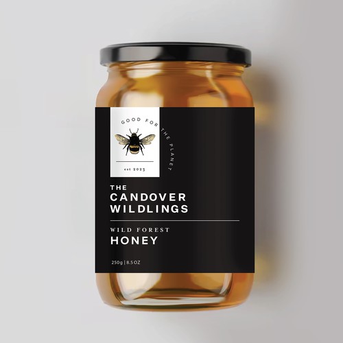 The Bees Need You! Wild Forest Honey Label Design. Design by Osolindu