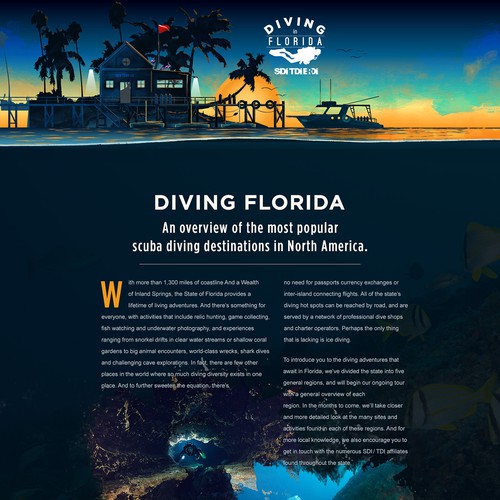 Make "wall of text" appealing for Diving in Florida web page. Design by arc44