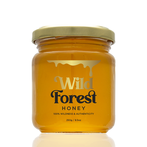 The Bees Need You! Wild Forest Honey Label Design. Design by Leila Amorim