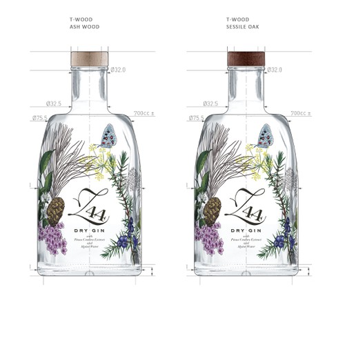 Gin Bottle & packaging design + merchandising Design by virunga