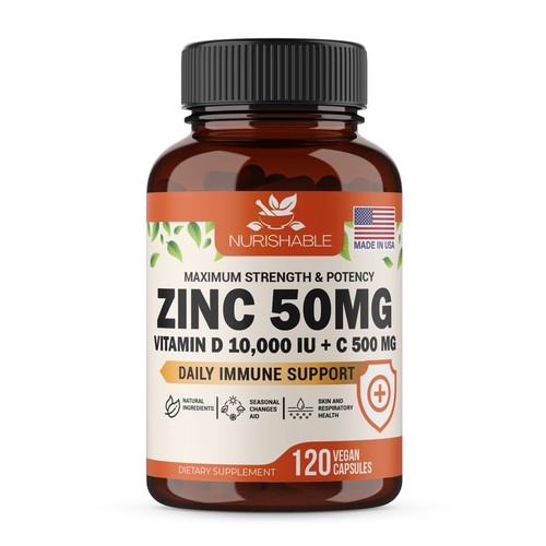 We need a "beautiful bottle label" for Zinc and Vitamin D3 supplement - Redesign Design by Fredrick Balois
