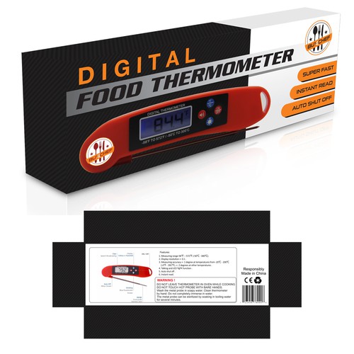 Creative Packaging Label for our Digital Food Thermometer Product