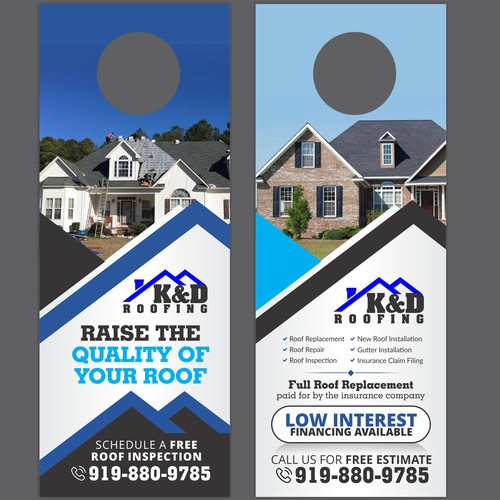 Need an ATTRACTIVE door hanger for K&D Roofing! Design by 99kreative