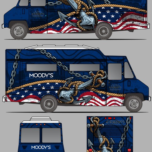 Navy Themed Food Truck Wrap Design Design by aricaturrash