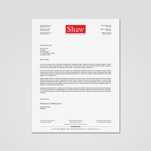 Letterhead for Divorce & Family Law Firm; Modern, Minimalist, Conservative Design Design by Tcmenk