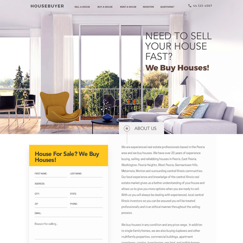 Home Page/Landing Page Design for a We Buy Houses Website Landing