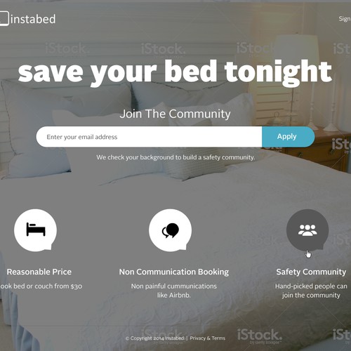 Landing page for simple, on-demand bed booking app Design by SpellWebDesign