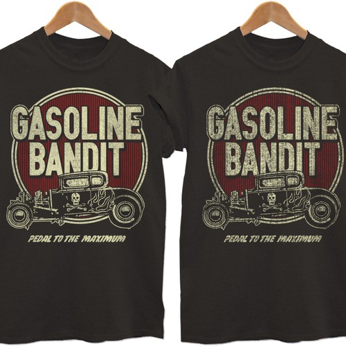 Couleur noir. Gasoline Bandit T-shirt de motard Design original Vintage Racer 