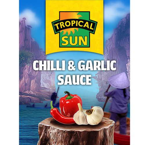 Tropical Sun Chilli & Garlic Sauce Label Digital Painting Design by ENESYYY