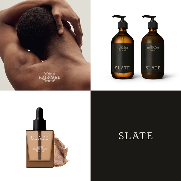 Logo design and branding for mens haircare product brand SLATE.