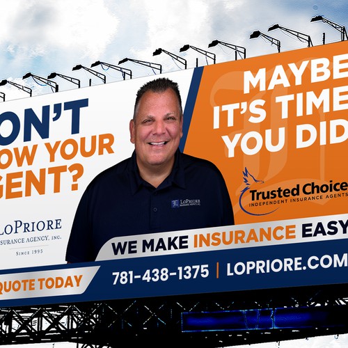 "Don't Know Your Agent??  Insurance Agency Billboard" winning Business card