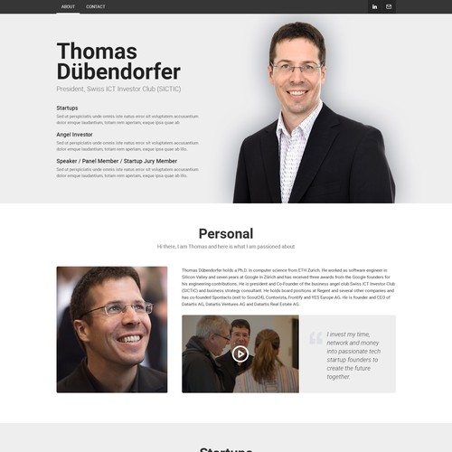 Gewinner des Wettbewerbs „Create a Personal Website for Angel Investor Thomas Dübendorfer“ in der Kategorie Webseiten-Design von Virtualfusion