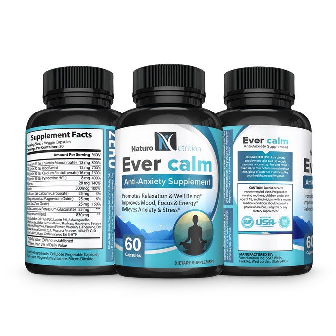 Ever Calm Anti-Anxiety Supplement Label | Product label contest