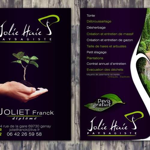 "Aidez jolie haie paysagiste  avec un nouveau design de flyer" winning Logo & brand identity pack