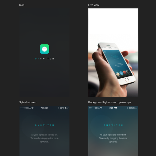 Create an cool, fluid, engaging lighting control app for OnSwitch Lighting Experiences. Design by lieto