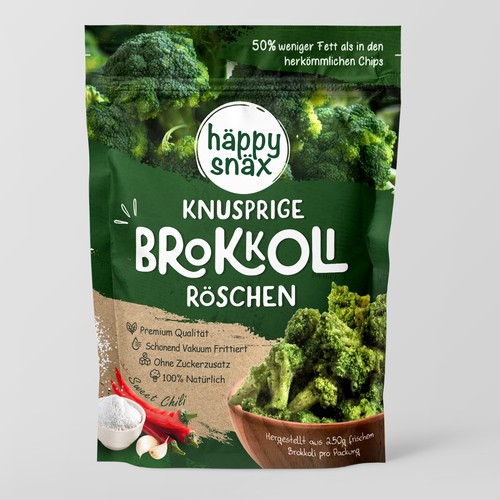 Verpackungsdesign für Doypack Gemüsechips: Vakuum frittierte Brokkoli Chips Design by Creative Selection