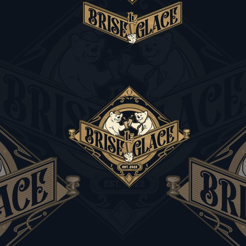 Board game bar logo with tavern design, inspired by vintage ice breaker boat atmosphere - official name is "Le Brise-gla Design réalisé par C1k